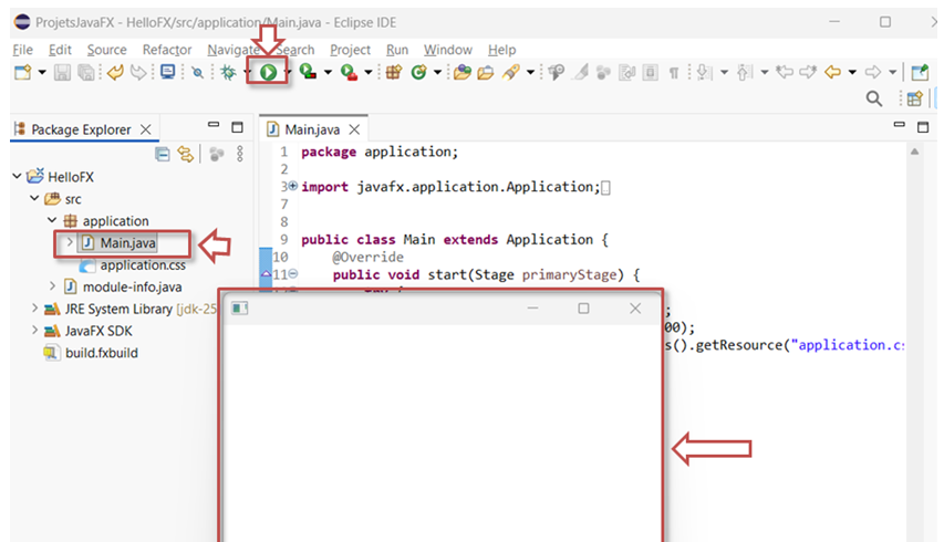 Lancement de l'application JavaFX dans Eclipse